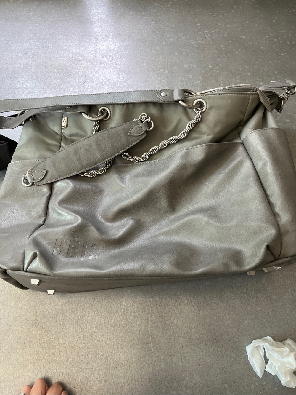 BEIS Gray Convertible Baby Bag with Chain Accent